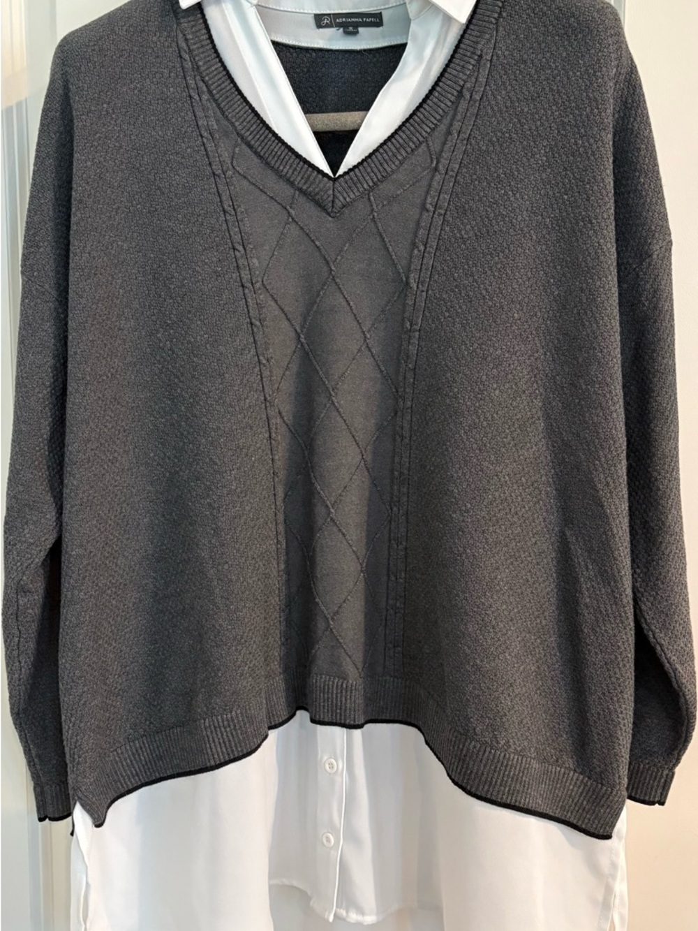 Charcoal V-Neck Cable Knit Sweater by Adrianna Papell